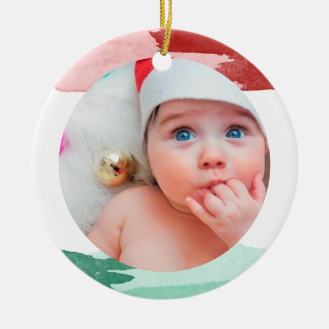 Röd & Grön Vattenfärg - Min Första Jul - Foto Keramikornament (Vorne)