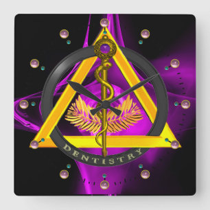 ROD OF ASCLEPIUS DENTIST DENTISTRY SYMBOL ,Lilac Quadratische Wanduhr