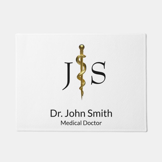 Rod of Asclepius Medical Classy Gold auf Weiß Fußmatte (Vorderseite)