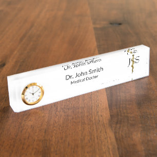 Rod of Asclepius Medical Gold in weißer Klasse Namensplakette