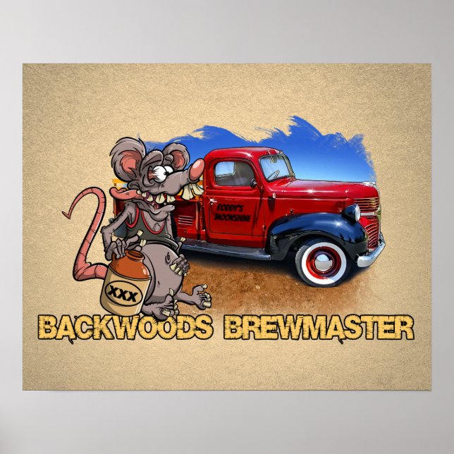 Roddy Rat Fink Style Moonshine Brewmaster Cartoon Poster (Vorne)