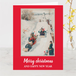 Rodeln" Chromolithograph - Weihnachtsfeiertag Karte