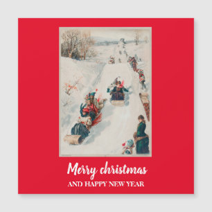 Rodeln" Chromolithograph - Weihnachtsfeiertag Magnetkarte