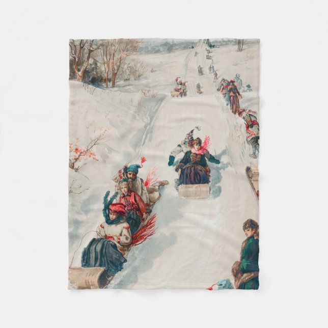 "Rodeln", Chromolithographie, Louis Prang & Co. Fleecedecke (Vorderseite)