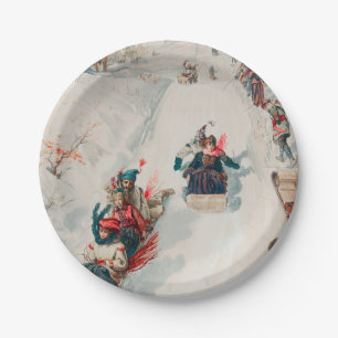 "Rodeln", Chromolithographie, Louis Prang & Co. Pappteller
