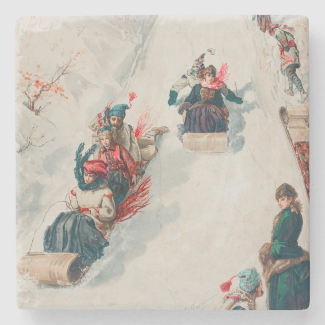 "Rodeln", Chromolithographie, Louis Prang & Co. Steinuntersetzer (Vorderseite)