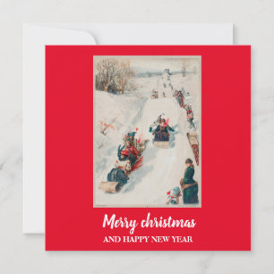 "Rodeln" Chromolithographie- Weihnachtsfeiertag Karte