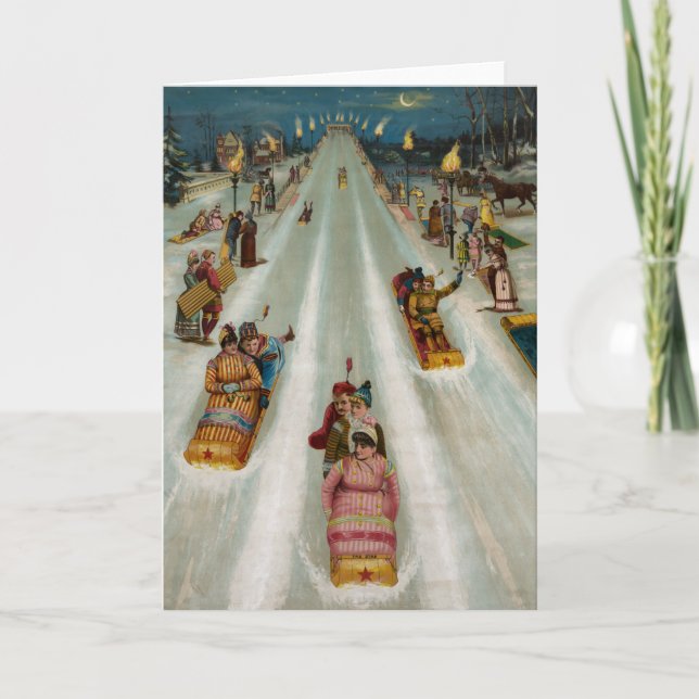 Rodeln Feiertagskarte (Vorderseite)