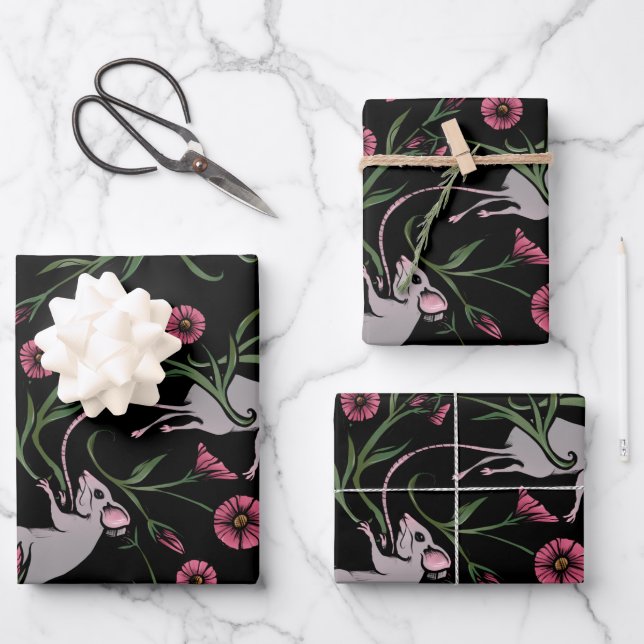 Rodent Floral Geschenkpapier Set (Vorderseite)