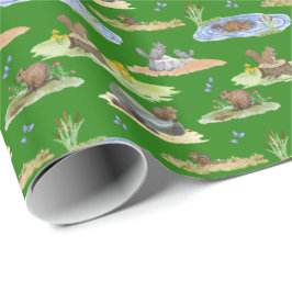 Rodent Toile Wrapping Paper (Original on Green) Geschenkpapier