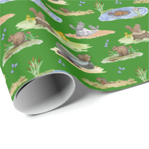Rodent Toile Wrapping Paper (Original on Green) Geschenkpapier