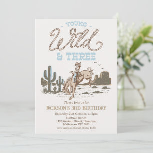Rodeo Blau Braun Jung Wild Drei 3. Geburtstag  Einladung