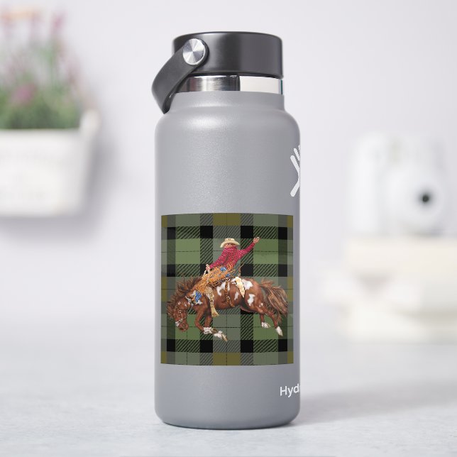 Rodeo Bronco Busting Cowboy on Kariert Aufkleber (HydroFlask)