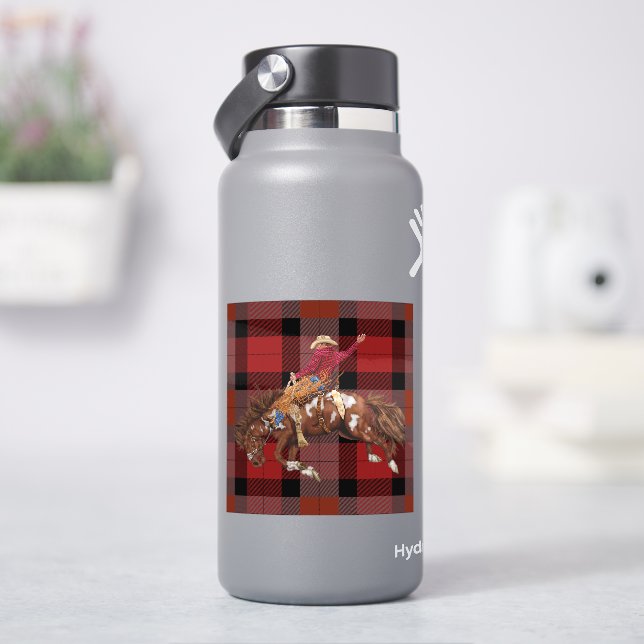Rodeo Bronco Busting Cowboy on Kariert Aufkleber (HydroFlask)