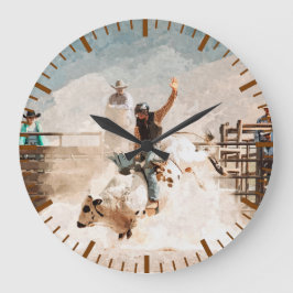 Rodeo Bull Reiten Rustikaler Western Große Wanduhr