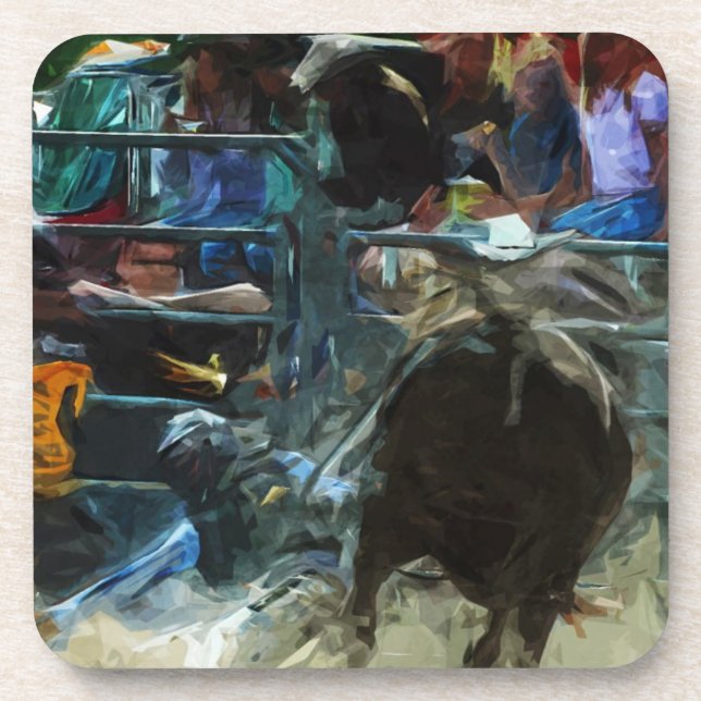 Rodeo Bull Ride - Abstrakter Impressionismus Untersetzer (Vorderseite)