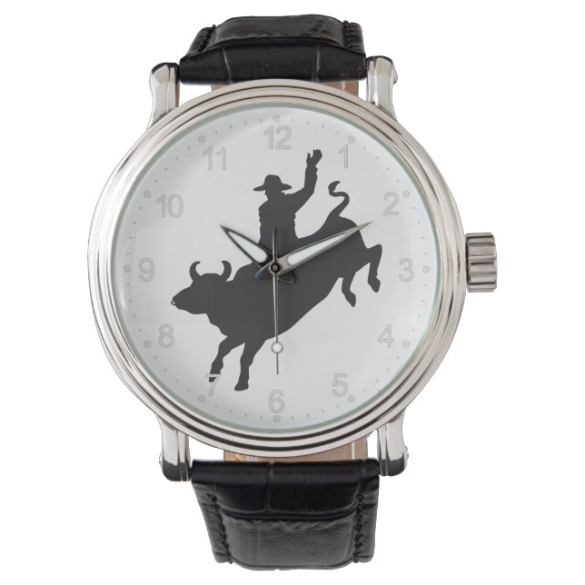 Rodeo Bull Ride Silhouette Armbanduhr (Vorderseite)