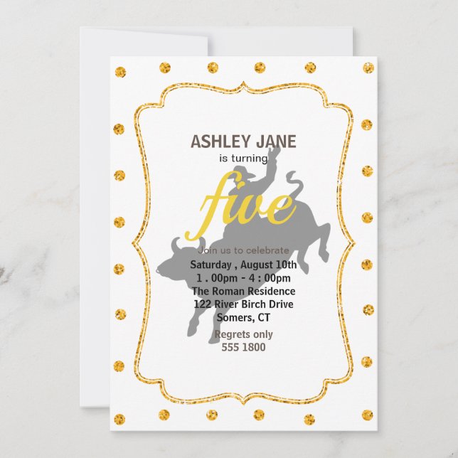 Rodeo Bull Ride Silhouette Einladung (Vorderseite)