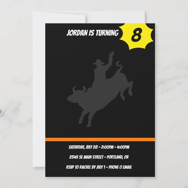 Rodeo Bull Ride Silhouette Einladung (Vorderseite)