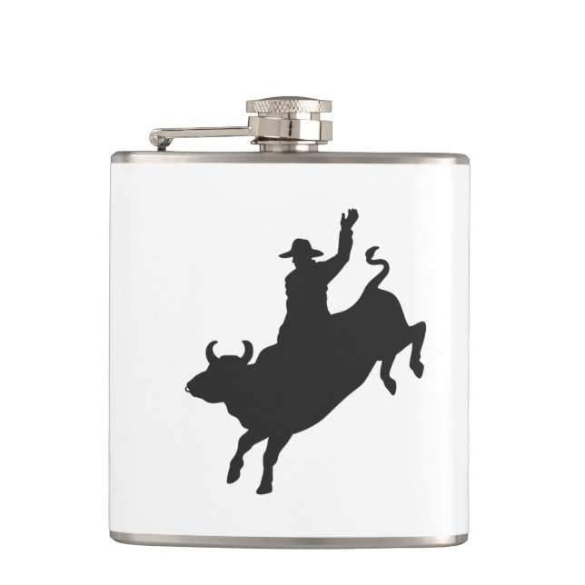Rodeo Bull Ride Silhouette Flachmann (Vorderseite)