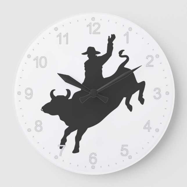 Rodeo Bull Ride Silhouette Große Wanduhr (Vorderseite)