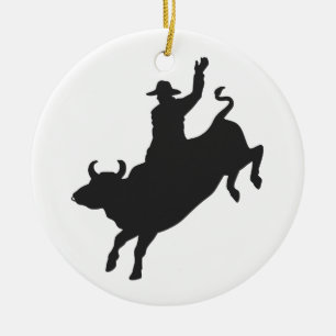 Rodeo Bull Ride Silhouette Keramik Ornament