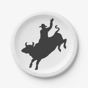 Rodeo Bull Ride Silhouette Pappteller