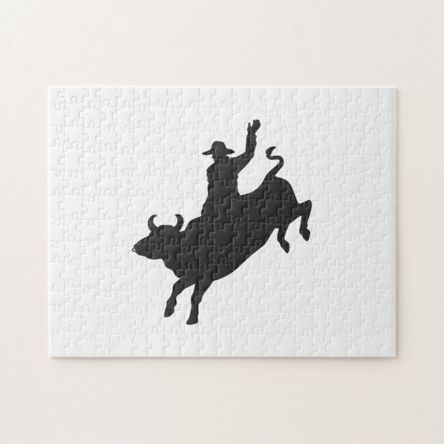 Rodeo Bull Ride Silhouette Puzzle (Horizontal)