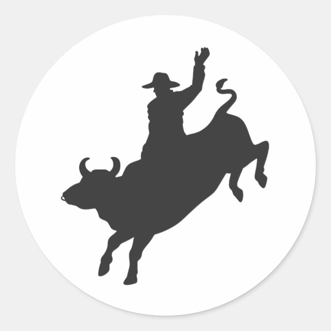 Rodeo Bull Ride Silhouette Runder Aufkleber (Vorderseite)