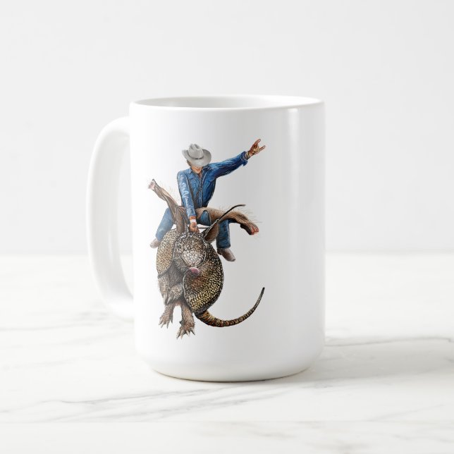 Rodeo Bull Rider Armadillo Broncodillo Kaffeetasse (Vorderseite Links)