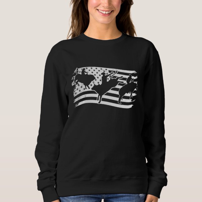 Rodeo bull rider Distressed US american flag vinta Sweatshirt (Vorderseite)
