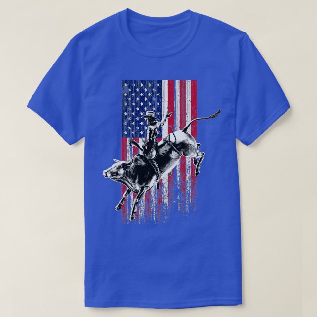 Rodeo Bull Rider Patriotic American Flag Cowb T-Shirt (Design vorne)