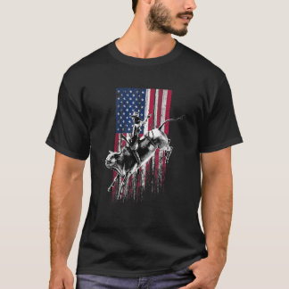 Rodeo Bull Rider Patriotic American Flag Cowb T-Shirt