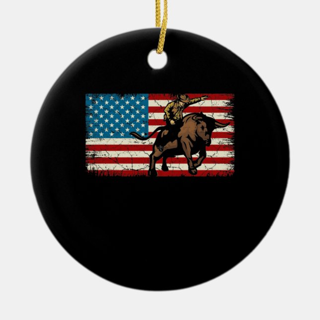 Rodeo Bull Rider Patriotic American Flag Cowboys Keramik Ornament (Vorne)