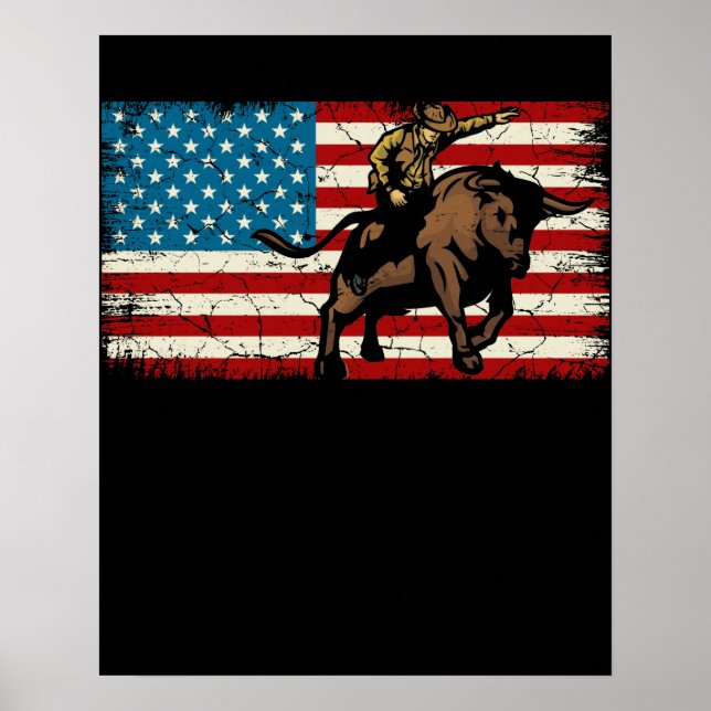 Rodeo Bull Rider Patriotic American Flag Cowboys Poster (Vorne)