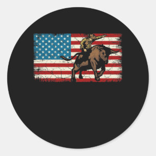 Rodeo Bull Rider Patriotic American Flag Cowboys Runder Aufkleber
