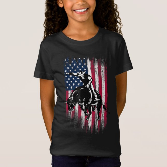 Rodeo Bull Rider Patriotic American Flag Cowboys T-Shirt (Vorderseite)