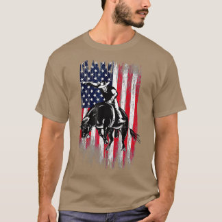 Rodeo Bull Rider Patriotic American Flag Cowboys T-Shirt