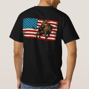 Rodeo Bull Rider Patriotic American Flag Cowboys T-Shirt