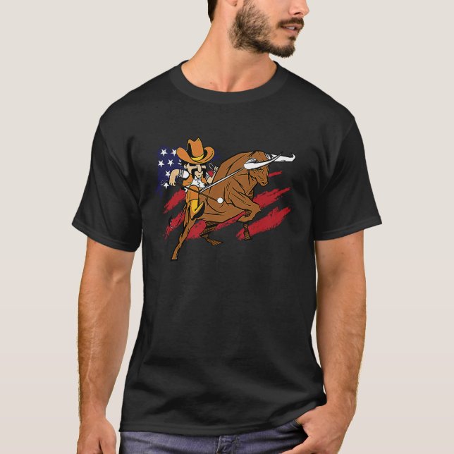 Rodeo Bull Rider Patriotic American Flag T-Shirt (Vorderseite)