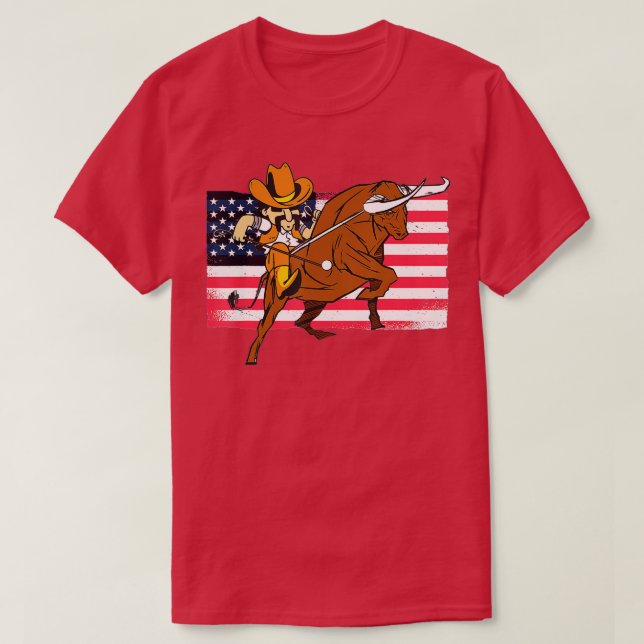 Rodeo Bull Rider Patriotic American Flag T-Shirt (Design vorne)