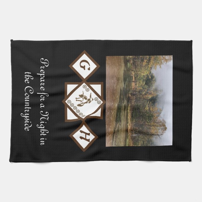 Rodeo Bull Rider und Longhorn Monogram Foto Geschirrtuch (Horizontal)