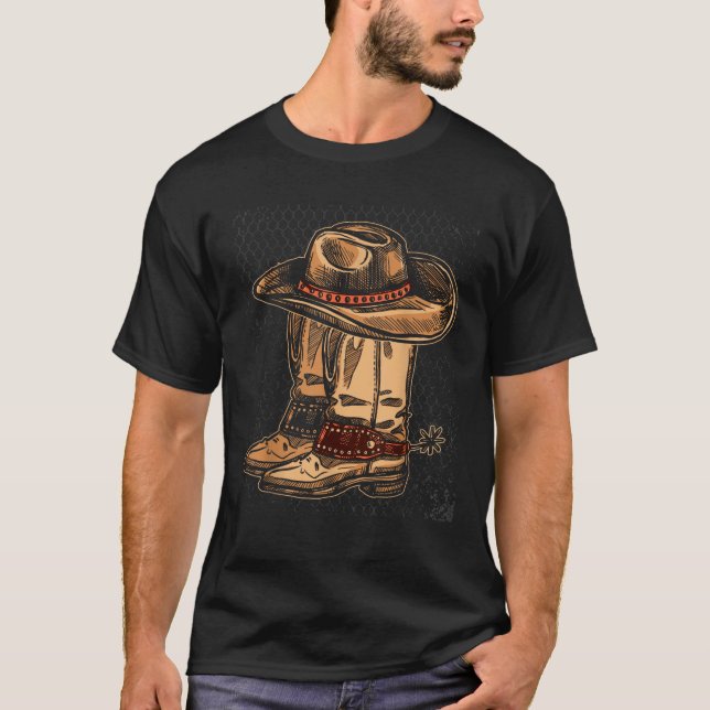 Rodeo Bull Riding Hat Line Dance Boots Cowboy T-Shirt (Vorderseite)