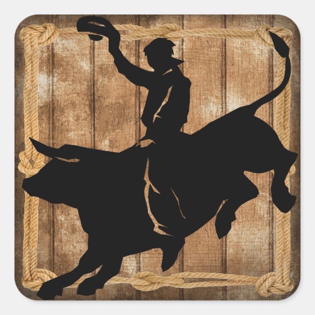 Rodeo Bull Riding Silhouette Quadratischer Aufkleber (Vorderseite)