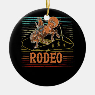 Rodeo Bull Riding Vintage Cowboy Reiten auf dem Pf Keramik Ornament