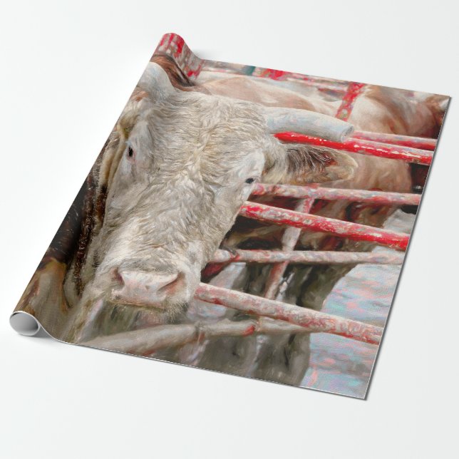 Rodeo Bull Rustikaler Western Geschenkpapier (Ungerollt)