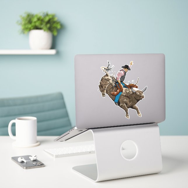 Rodeo-Bullenreiter Aufkleber (Laptop auf Schreibtisch)