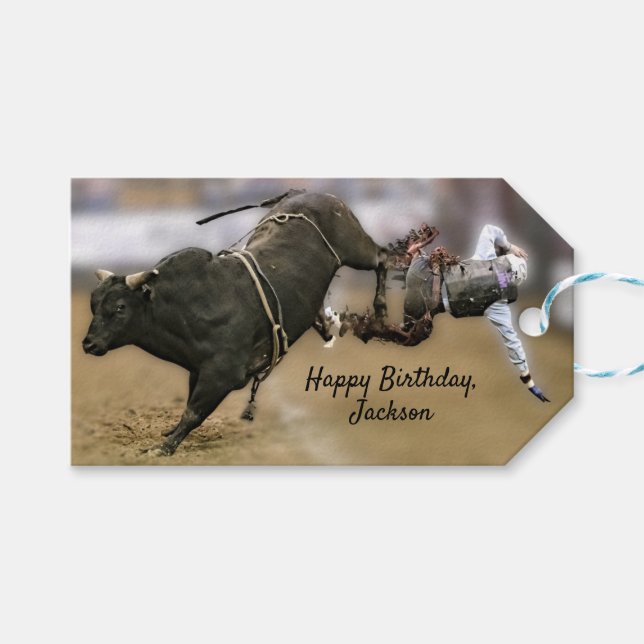 Rodeo Bullride Geschenkanhänger (Vorderseite (Horizontal))
