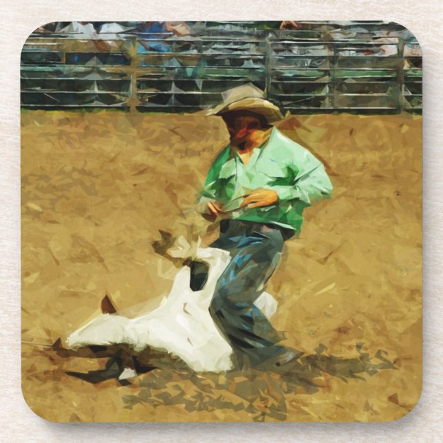Rodeo Calf Roping Abstrakter Impressionismus Getränkeuntersetzer (Vorderseite)