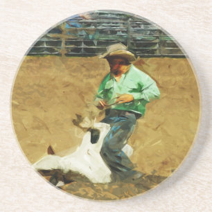 Rodeo Calf Roping Abstrakter Impressionismus Sandstein Untersetzer